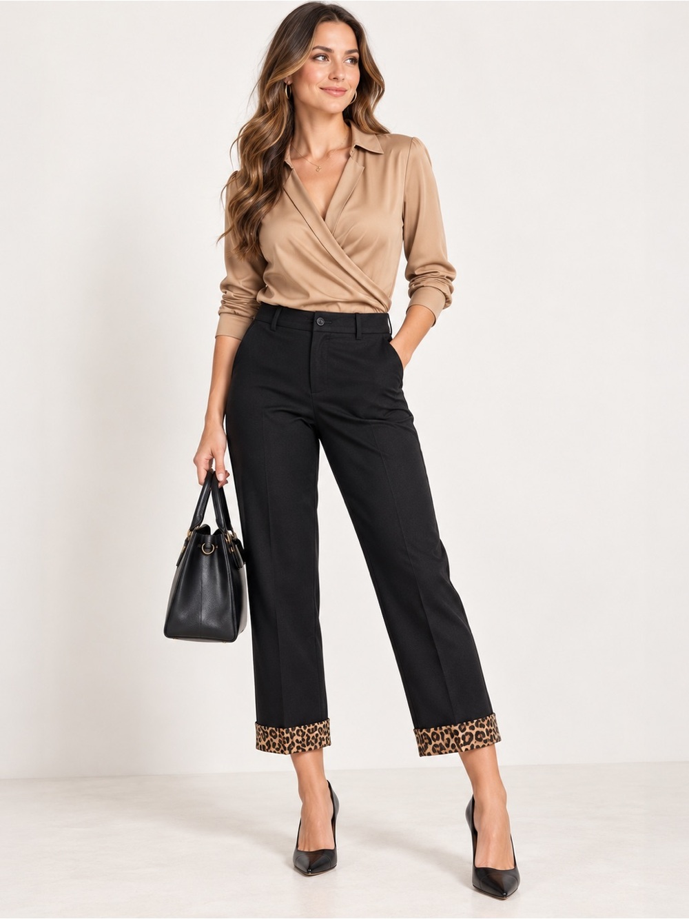 NWT JKLA Petites Black Leopard Cuff Pants Size 10
